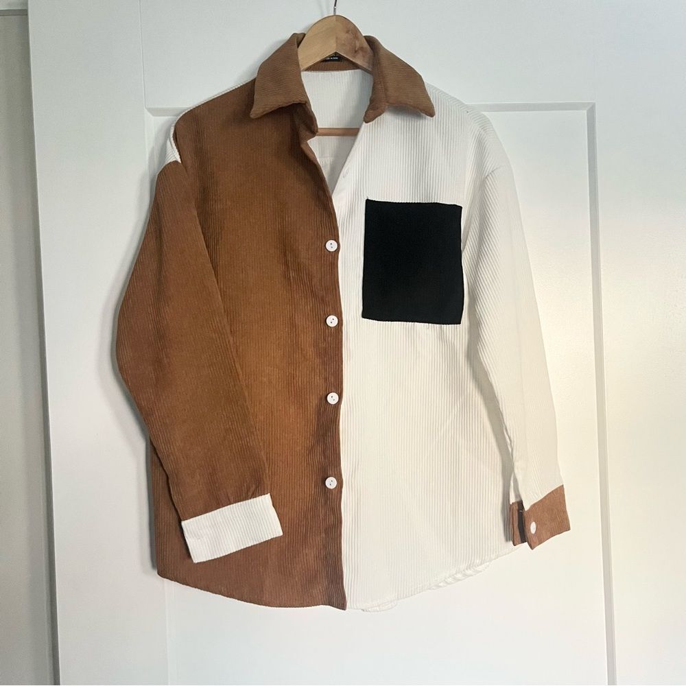 SHEIN Corduroy Color Block Drop Shoulder Shacket - Size XS (Oversized)